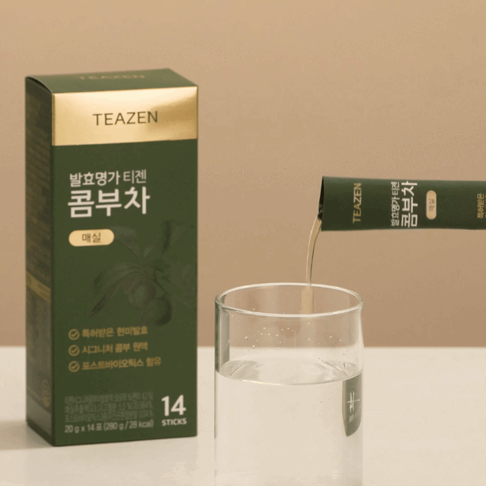 Teazen Premium Organic Fermented Kombucha Tea with Plum Extract (Vegan Friendly)