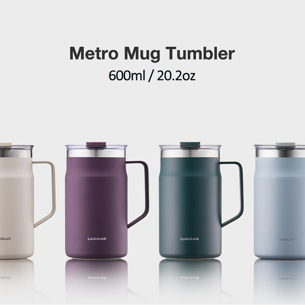 LocknLock Stainless Steel Metro Sealed Mug Tumbler with Handle - 600ml / 20.2oz - Perfect for Every Use