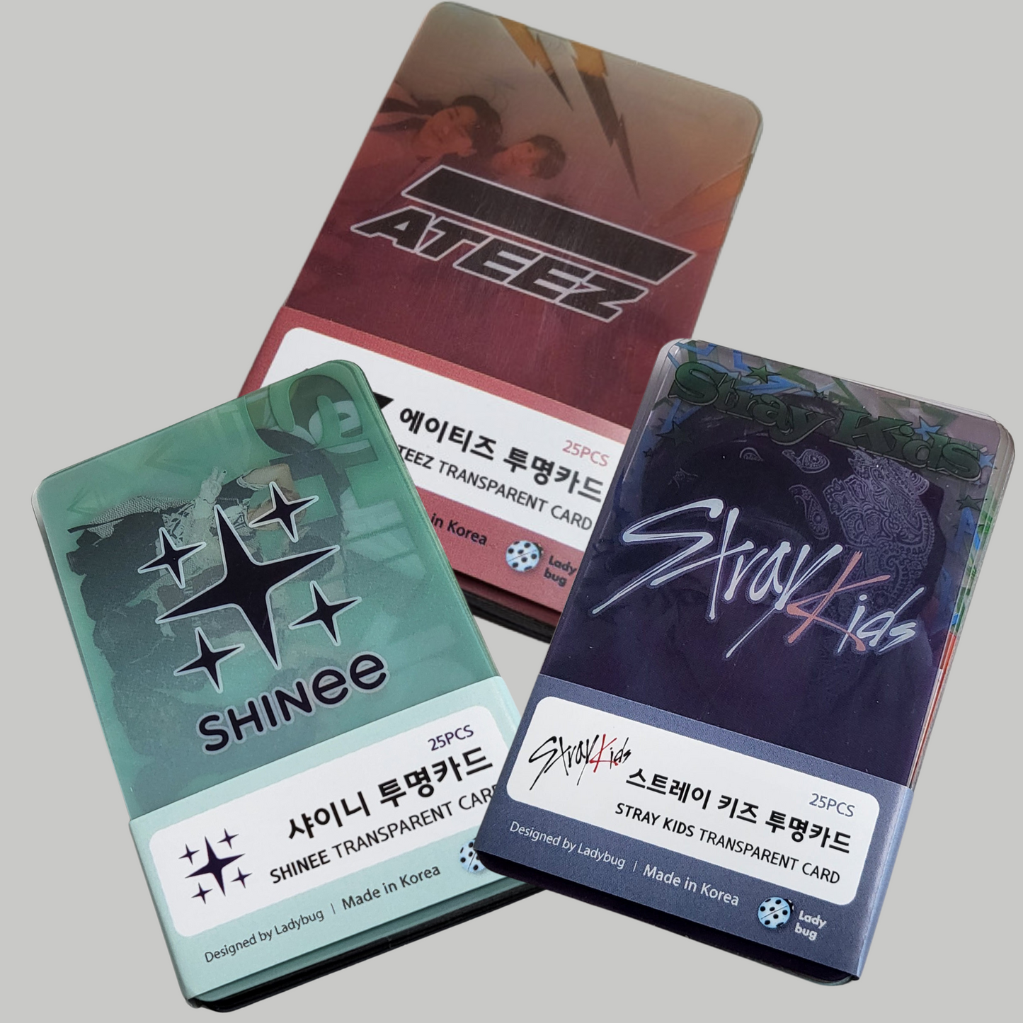 K-pop Transparent Photocard Bundle – ATEEZ, SHINee, STRAY KIDS, THE BOYZ, BTOB, ZB1 | Plastic K-pop Cards Set