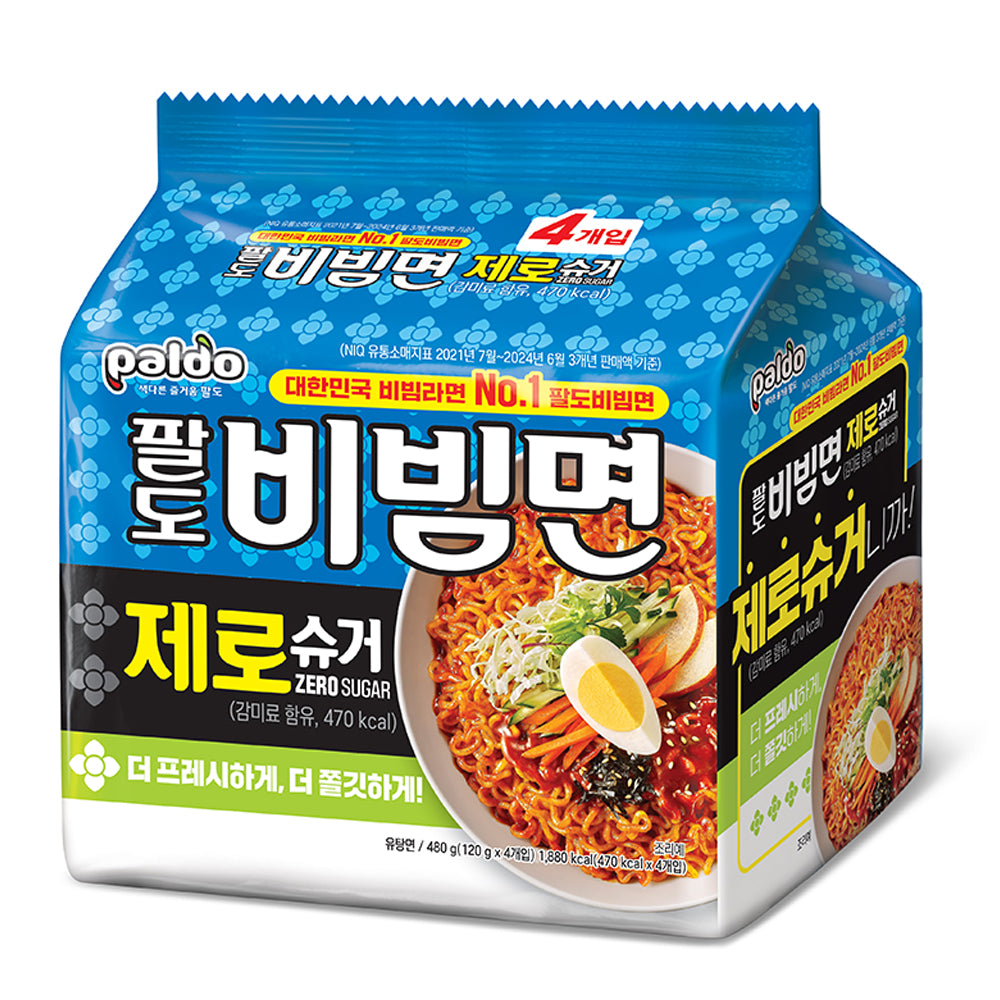 Paldo Zero Sugar Spicy Korean Bibim Myeon Instant Noodles 4.58 oz x 4 Packs