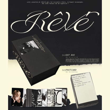 BTS V [Rêvé] Official Postcard Set (133pcs) + Magnet & Keyring | Taehyung KPOP Collector’s Box | ARMY Gift