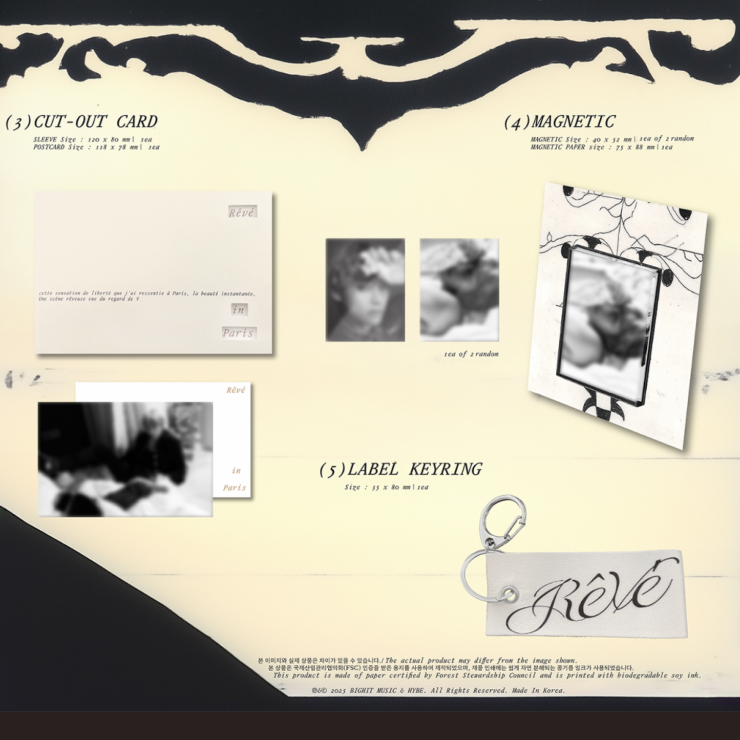 BTS V [Rêvé] Official Postcard Set (133pcs) + Magnet & Keyring | Taehyung KPOP Collector’s Box | ARMY Gift
