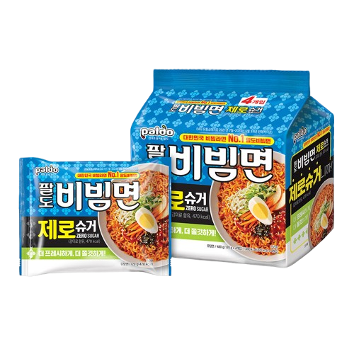 Paldo Zero Sugar Spicy Korean Bibim Myeon Instant Noodles 4.58 oz x 4 Packs