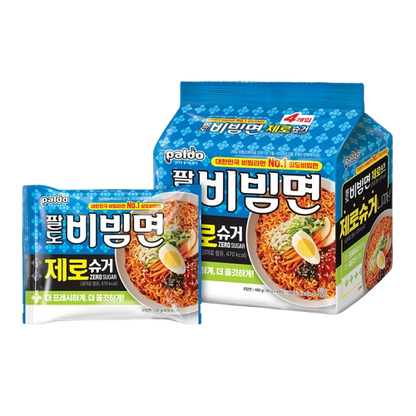 Paldo Zero Sugar Spicy Korean Bibim Myeon Instant Noodles 4.58 oz x 4 Packs
