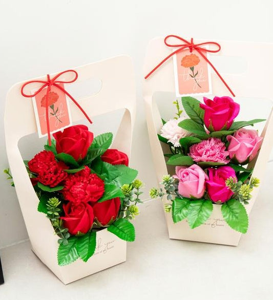 Everlasting Rose and Carnation Soap Flower Basket