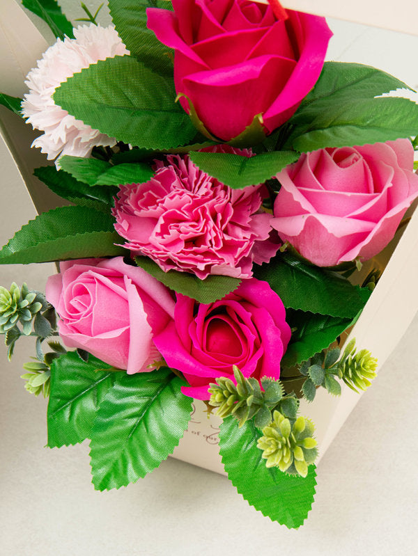 Everlasting Rose and Carnation Soap Flower Basket